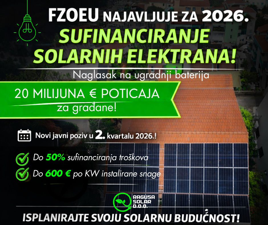 FZOEU poticaji 2026: najave subvencija za solarne elektrane i baterijske sustave